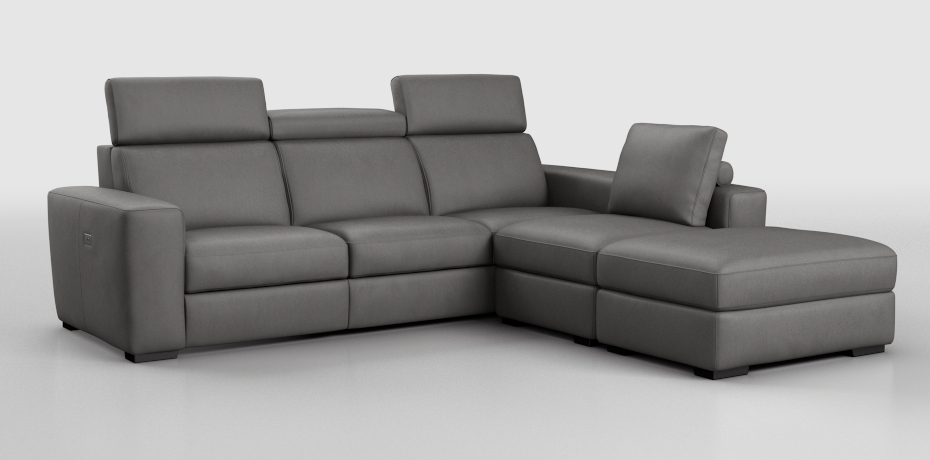 Migliara - large corner sofa with 1 electric recliner with 1 right seater terminal and pouf